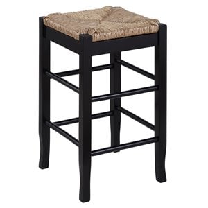 Pemberly Row Rubberwood Square Rush Woven Backless Counter Stool in Black