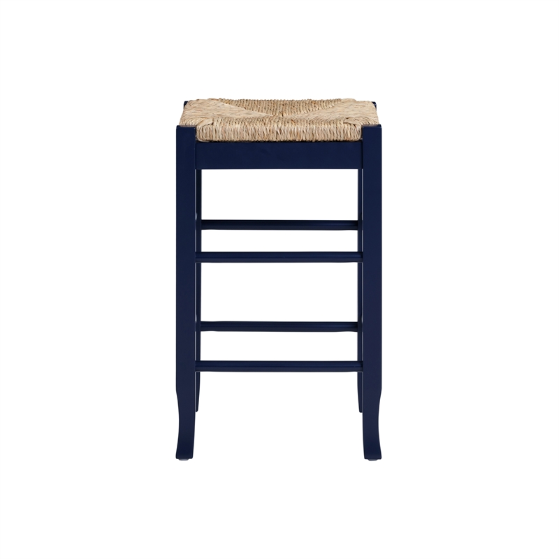 Pemberly Row Rubberwood Square Rush Backless Counter Stool in Navy Blue