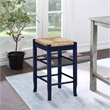 Pemberly Row Rubberwood Square Rush Backless Counter Stool in Navy Blue