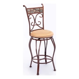 Pemberly Row Metal Swivel Bar Stool with Slate Mosaic in Brown/Beige