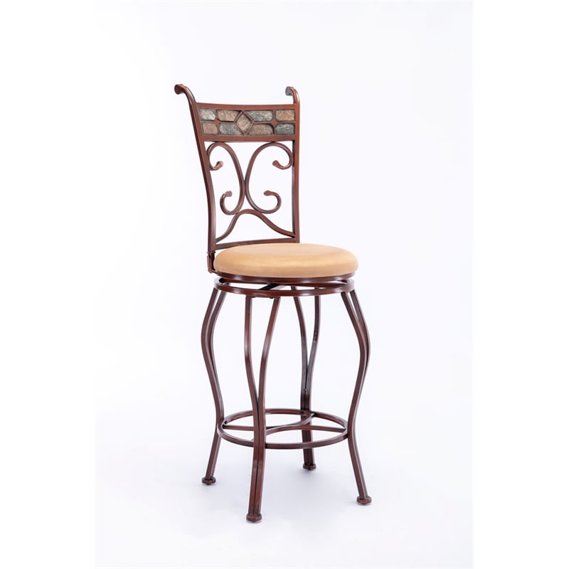 Pemberly Row Metal Swivel Bar Stool with Slate Mosaic in Brown/Beige