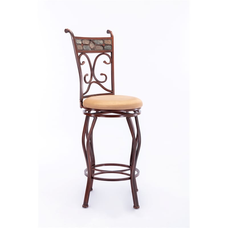 Pemberly Row Metal Swivel Bar Stool with Slate Mosaic in Brown/Beige