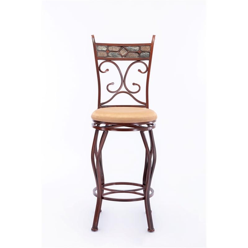 Pemberly Row Metal Swivel Bar Stool with Slate Mosaic in Brown/Beige