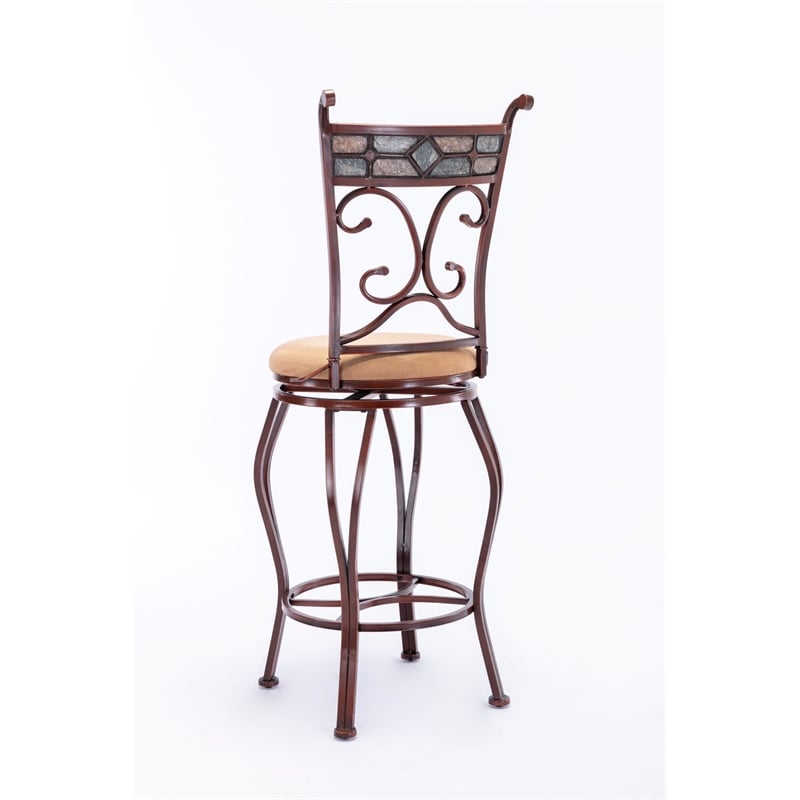 Pemberly Row Metal Swivel Bar Stool with Slate Mosaic in Brown/Beige