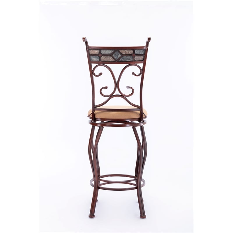 Pemberly Row Metal Swivel Bar Stool with Slate Mosaic in Brown/Beige