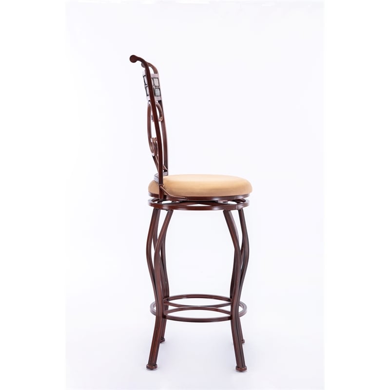 Pemberly Row Metal Swivel Bar Stool with Slate Mosaic in Brown/Beige