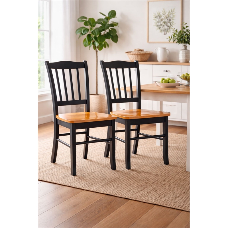 Pemberly Row Rubberwood Contoured Dining Chair (Set of 2) in Black and Oak