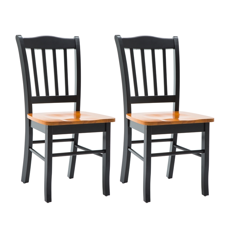 Pemberly Row Rubberwood Contoured Dining Chair (Set of 2) in Black and Oak