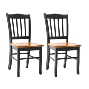 Pemberly Row Rubberwood Contoured Dining Chair (Set of 2) in Black and Oak