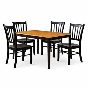 Pemberly Row 5 Piece Rubberwood Slat Back Dining Set with Molded Seats in Black