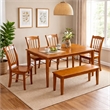 Pemberly Row Rubberwood 6 Piece Dining Set with Bench for 6 Guests in Walnut