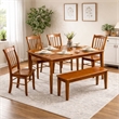 Pemberly Row Rubberwood 6 Piece Dining Set with Bench for 6 Guests in Walnut