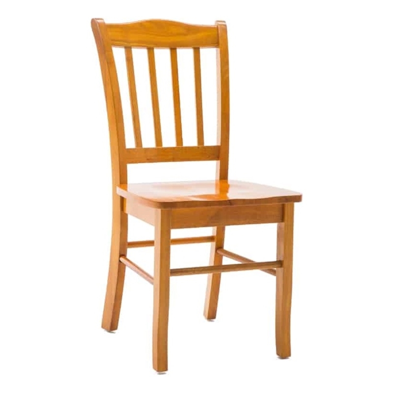 Pemberly Row Rubberwood Contoured Slat Back Dining Chair (Set of 2) in Oak