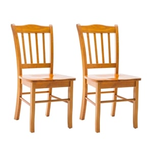 Pemberly Row Rubberwood Contoured Slat Back Dining Chair (Set of 2) in Oak