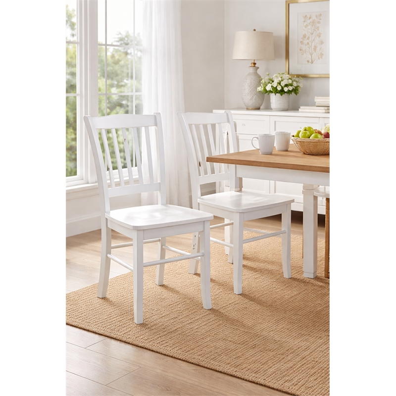 Pemberly Row Rubberwood Slat Back Contoured Dining Chair (Set of 2) in Cream