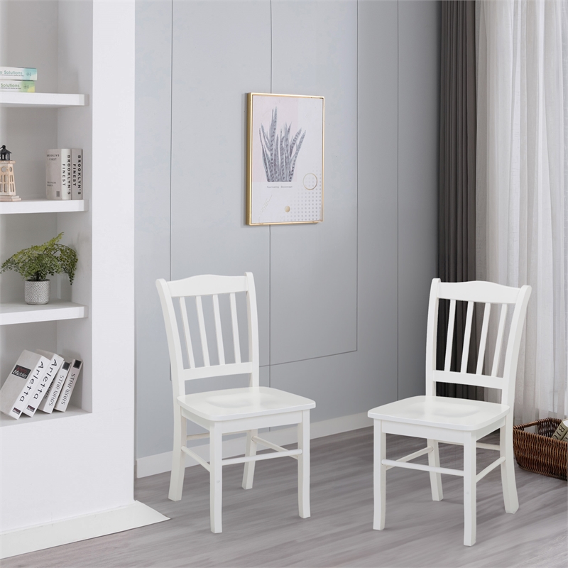 Pemberly Row Rubberwood Slat Back Contoured Dining Chair (Set of 2) in Cream