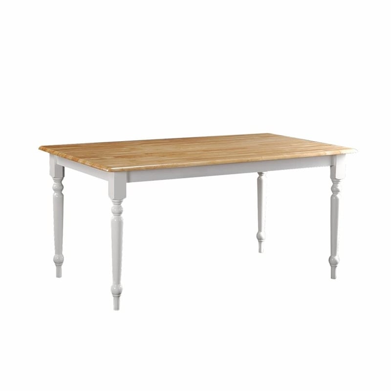 Pemberly Row Rubberwood Farmhouse Dining Table Seats 6 in White and Natural