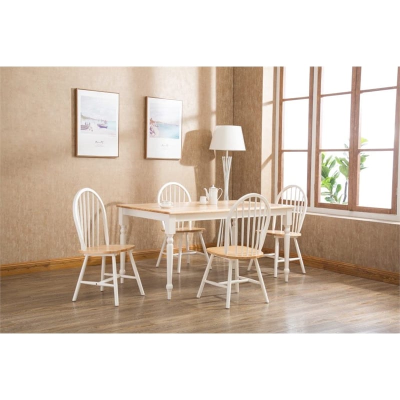 Pemberly Row Rubberwood Farmhouse Dining Table Seats 6 in White and Natural