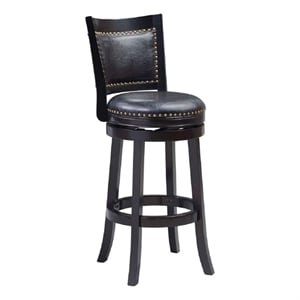 Pemberly Row Hardwood Bar Height Swivel Stool Faux Leather Nailhead in Black