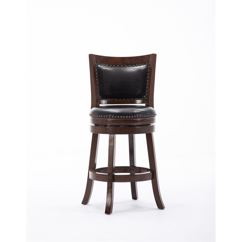 Pemberly Row Hardwood Counter Swivel Stool with Brass Nailhead in Cappuccino