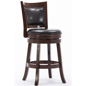 Pemberly Row Hardwood Counter Swivel Stool with Brass Nailhead in Cappuccino