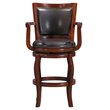 Pemberly Row Hardwood Bar Height Swivel Stool with Brown Faux Leather in Cherry