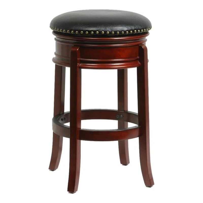 Pemberly Row Rubberwood Backless Swivel Bar Stool Foam Cushion in Cherry