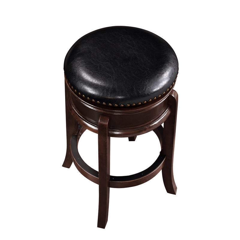 Pemberly Row Hardwood Swivel Bar Stool with Brass Nailhead Trim in Cappuccino