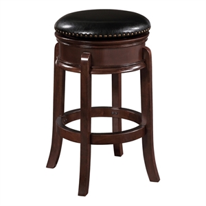 Pemberly Row Hardwood Swivel Bar Stool with Brass Nailhead Trim in Cappuccino