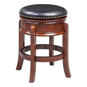 Pemberly Row Rubberwood Counter Height Swivel Stool Brass Nailhead in Cherry