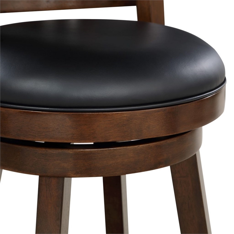 Pemberly Row Rubberwood Padded Swivel Counter Stool with Footrest in Cappuccino