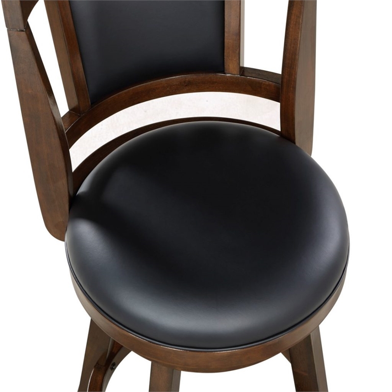 Pemberly Row Rubberwood Padded Swivel Counter Stool with Footrest in Cappuccino