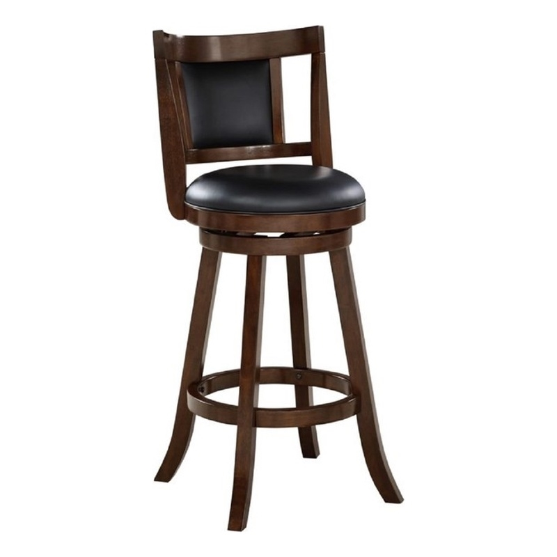 Pemberly Row Rubberwood Padded Swivel Counter Stool with Footrest in Cappuccino