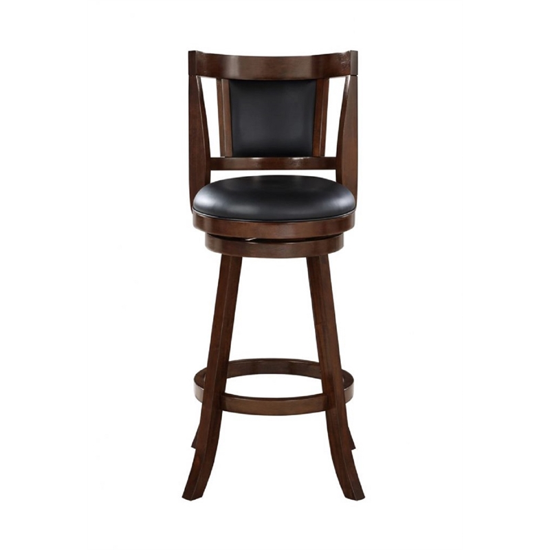 Pemberly Row Rubberwood Padded Swivel Counter Stool with Footrest in Cappuccino