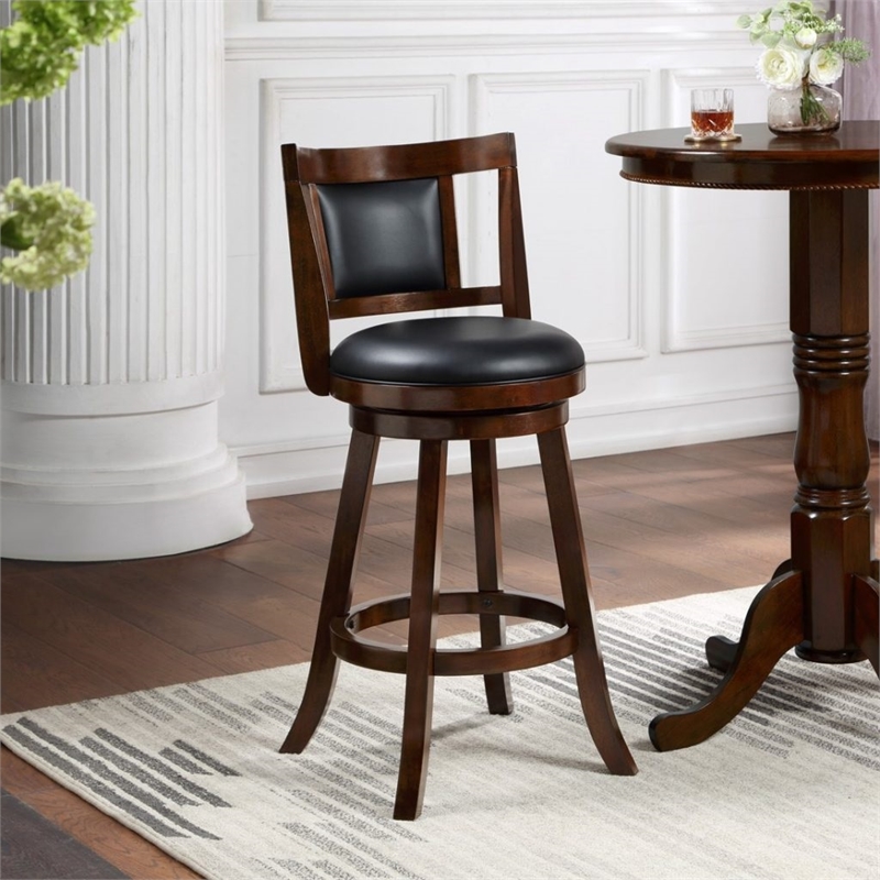 Pemberly Row Rubberwood Padded Swivel Counter Stool with Footrest in Cappuccino