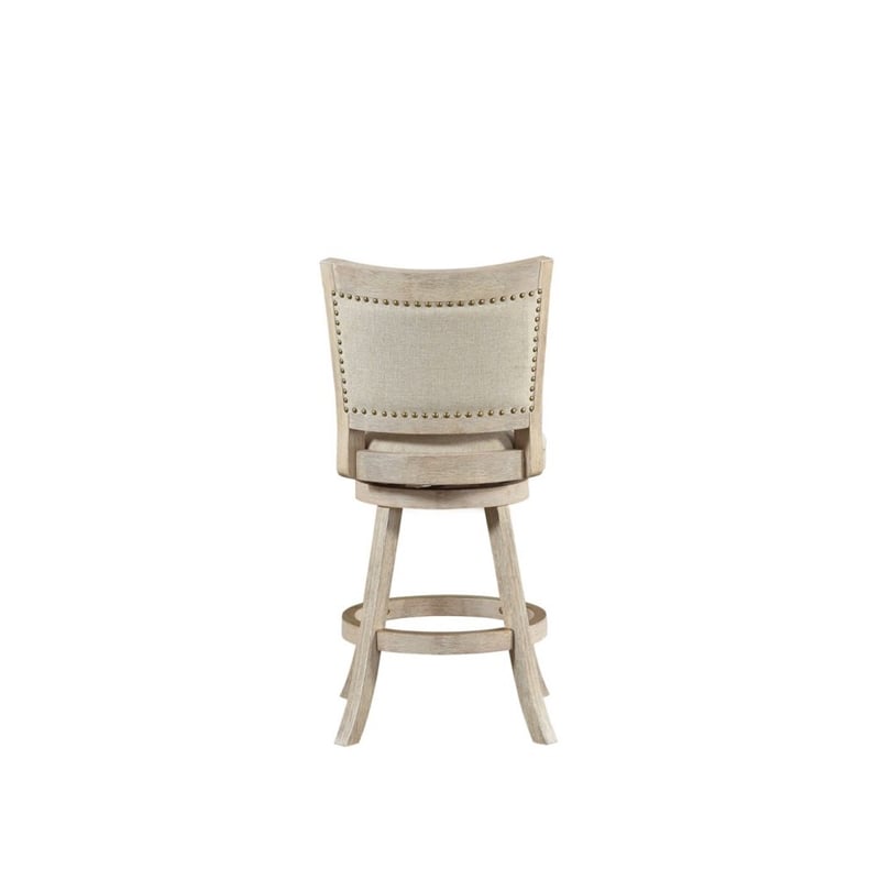 Pemberly Row Rubberwood Nailhead Swivel Counter Stool in Ivory