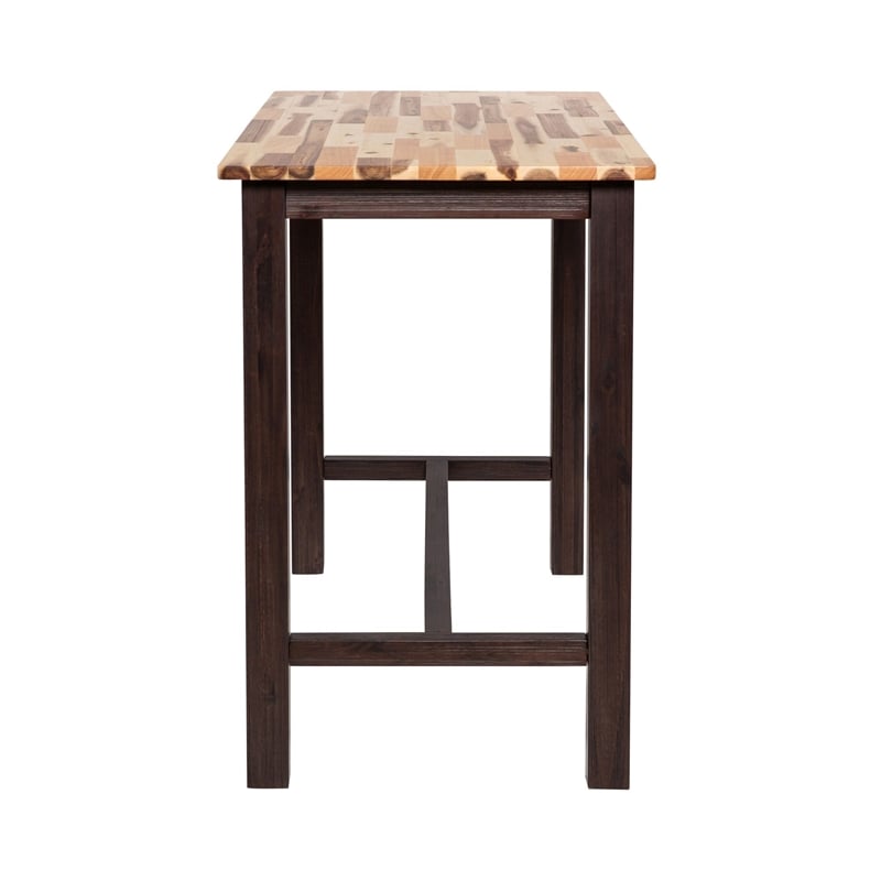 Pemberly Row Rubberwood Rustic Wire-Brush Pub Table in Blended Espresso
