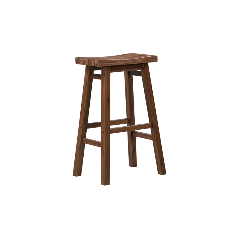Pemberly Row Acacia Wood Saddle Bar Stool (Set of 2) in Chestnut