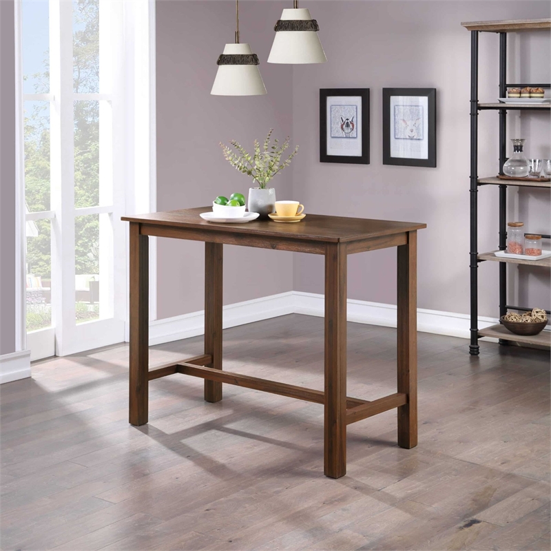 Pemberly Row Acacia Wood Pub Table for 4 in Chestnut Wire-Brush