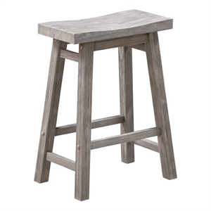 Pemberly Row Acacia Wood Saddle Counter Stool with Footrests in Storm Gray