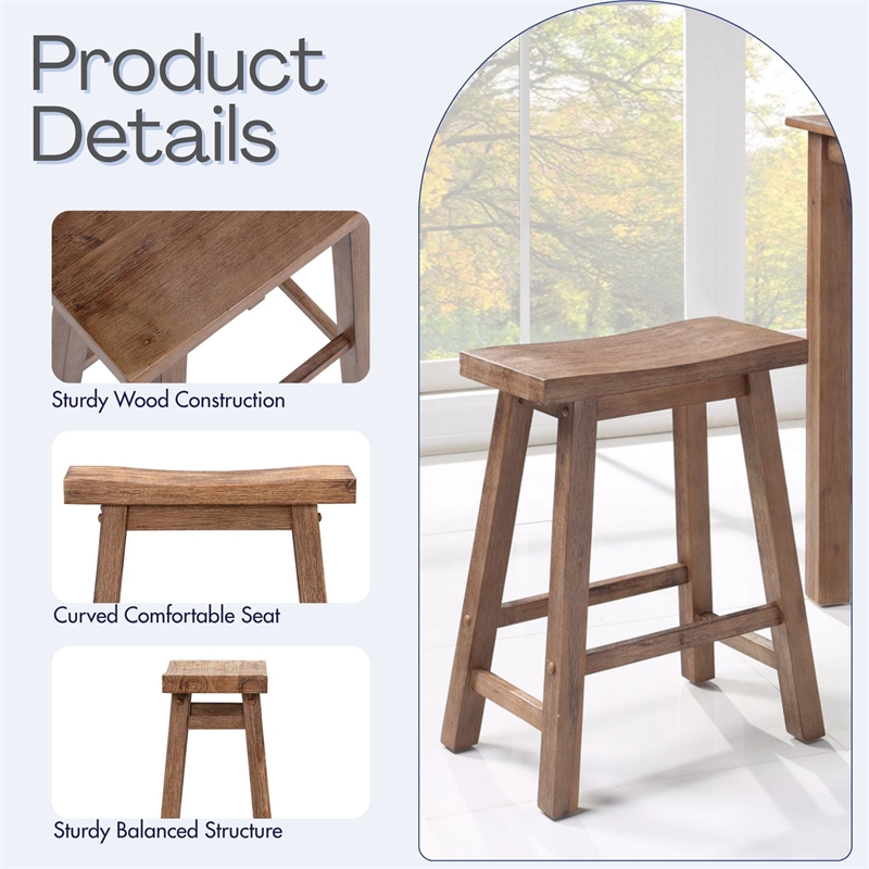 Pemberly Row Acacia Wood Saddle Counter Stool in Barnwood Brown