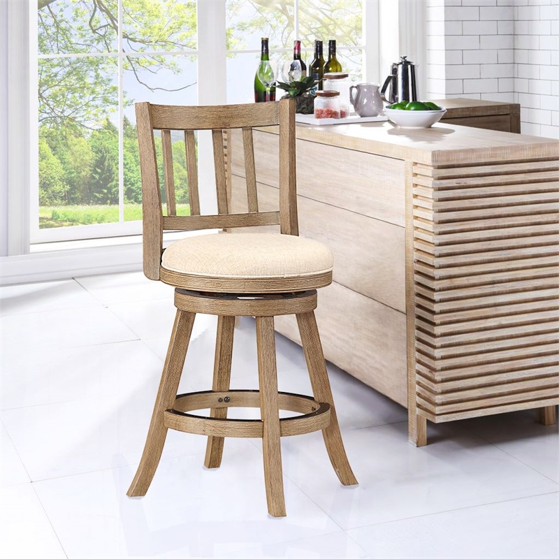 Pemberly Row Contemporary Rubberwood Swivel Counter Stool in Ivory
