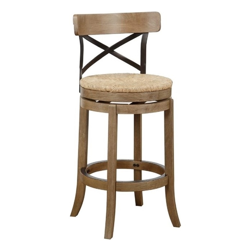 Pemberly Row Contemporary Rubberwood Swivel Bar Stool in Wheat Natural