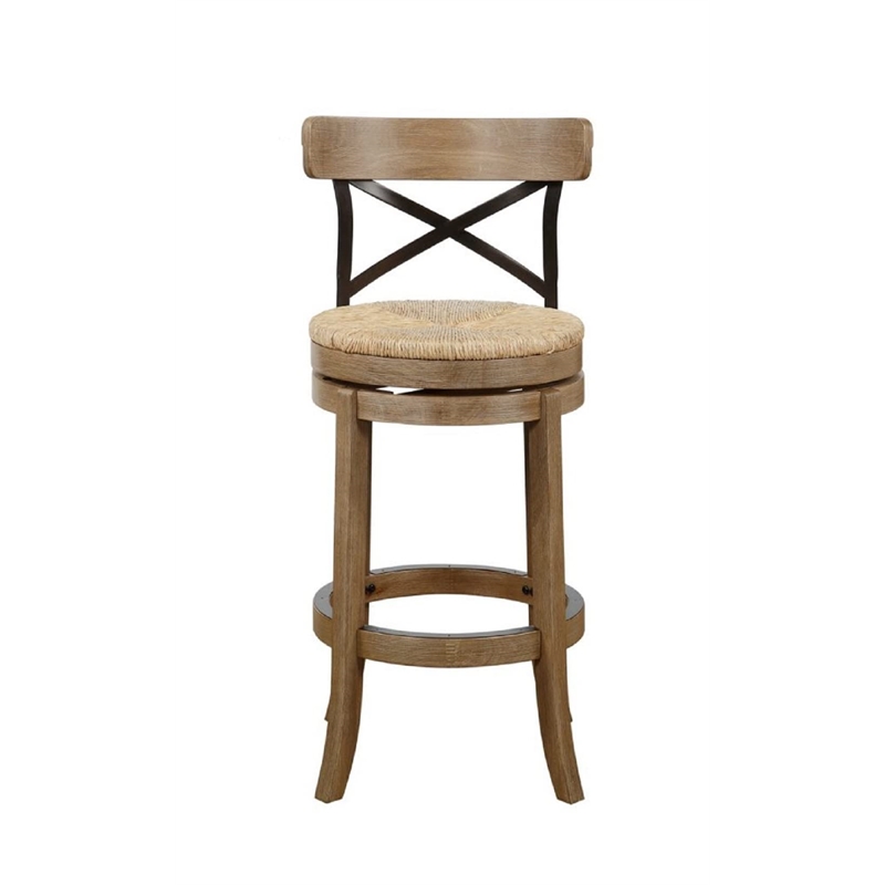 Pemberly Row Contemporary Rubberwood Swivel Bar Stool in Wheat Natural