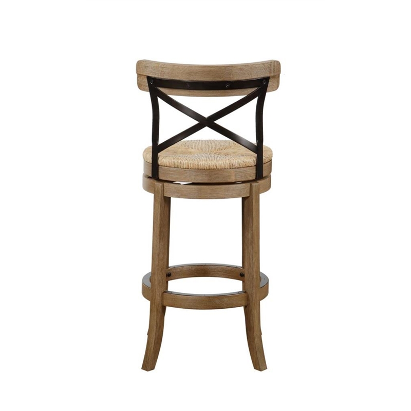 Pemberly Row Contemporary Rubberwood Swivel Bar Stool in Wheat Natural