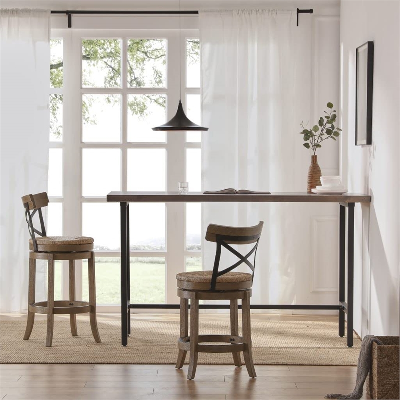 Pemberly Row Contemporary Rubberwood Swivel Bar Stool in Wheat Natural