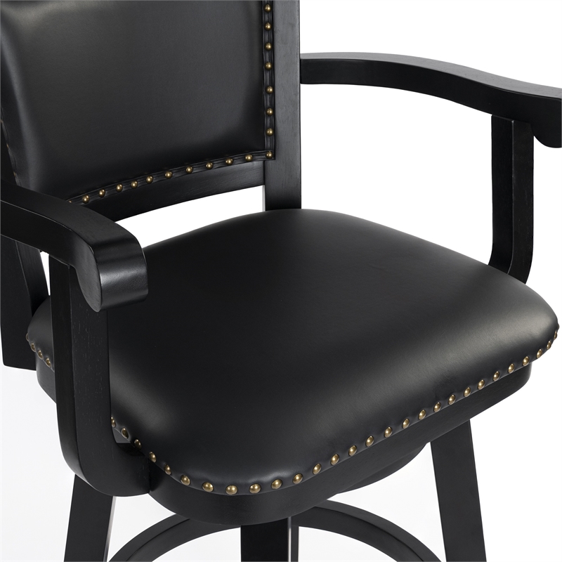 Pemberly Row Rubberwood Extra Tall Swivel Bar Stool in Black