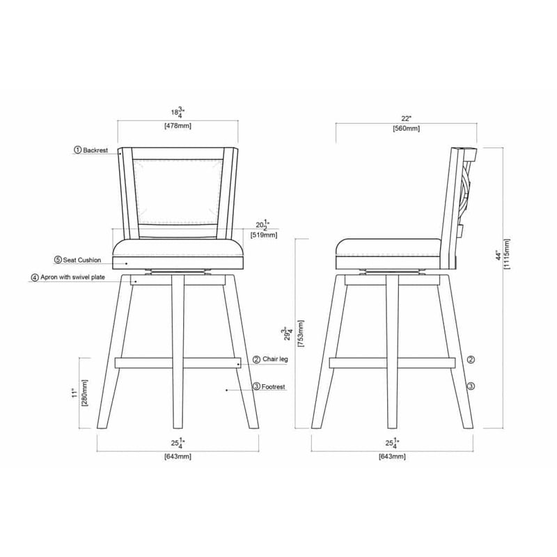 Pemberly Row Contemporary Rubberwood Swivel Bar Stool in Cherry