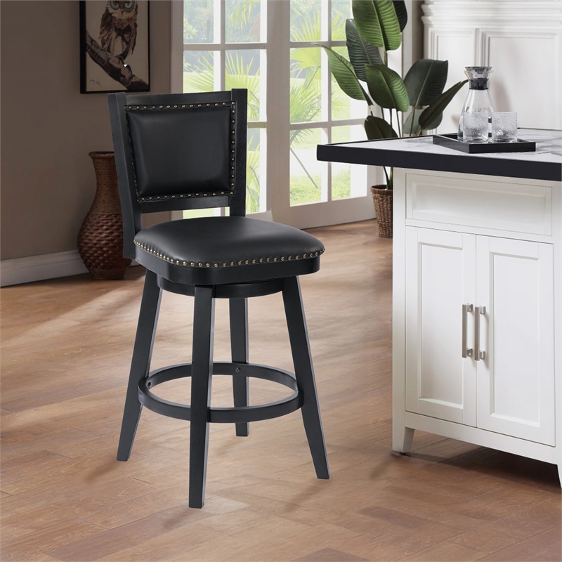 Pemberly Row Contemporary Rubberwood Swivel Bar Stool in Black