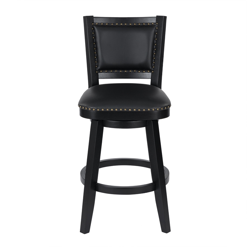 Pemberly Row Contemporary Rubberwood Swivel Bar Stool in Black